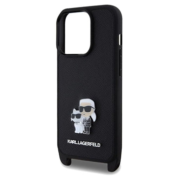 iPhone 15 Pro Karl Lagerfeld Saffiano Crossbody Metal Karl & Choupette Cover - Sort
