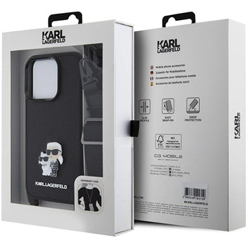 iPhone 15 Pro Karl Lagerfeld Saffiano Crossbody Metal Karl & Choupette Cover - Sort