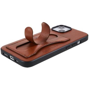 iPhone 14 Plus Belagt Cover med Kortholder og Kickstand - Brun