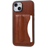 iPhone 14 Plus Belagt Cover med Kortholder og Kickstand - Brun