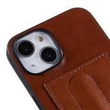 iPhone 14 Plus Belagt Cover med Kortholder og Kickstand - Brun