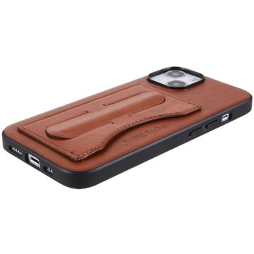 iPhone 14 Plus Belagt Cover med Kortholder og Kickstand - Brun