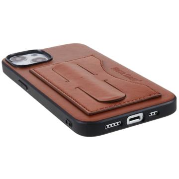 iPhone 14 Plus Belagt Cover med Kortholder og Kickstand - Brun