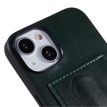iPhone 14 Plus Belagt Cover med Kortholder og Kickstand - Grøn