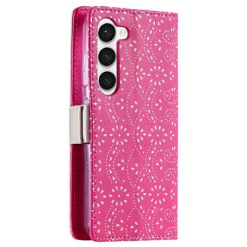 Lace Pattern Samsung Galaxy S23 5G Pung Cover - Hot pink