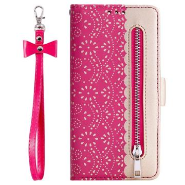 Lace Pattern Samsung Galaxy S23 5G Pung Cover - Hot pink