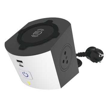 Legrand 049412 Stikdåse 2x2P+T med trådløs oplader - 10A/2m - Hvid / Sort