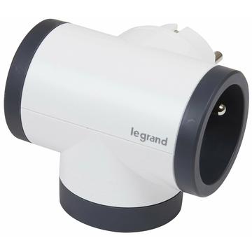 Legrand 049437 Roterende bi-stik med 2x side 2P+T-udtag & USB-A/USB-C - hvid / mørkegrå