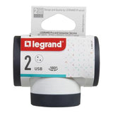 Legrand 049437 Roterende bi-stik med 2x side 2P+T-udtag & USB-A/USB-C - hvid / mørkegrå