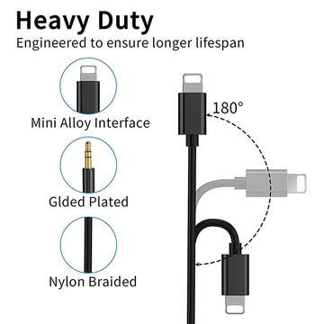 Lightning til 3.5mm lydkabel til iPhone, iPad - 1m - Sort