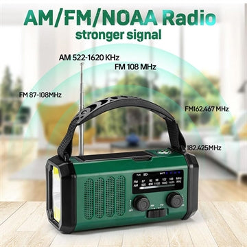 Lippa FM-nødradio med håndsving, solpanel, kompas og 10000mAh powerbank - grøn