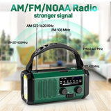 Lippa FM-nødradio med håndsving, solpanel, kompas og 10000mAh powerbank - grøn