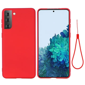 Samsung Galaxy S21 5G Liquid Silikone Cover med Strop - Rød