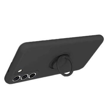 Samsung Galaxy S21 FE 5G Liquid Silikone Cover med Ring Holder - Sort