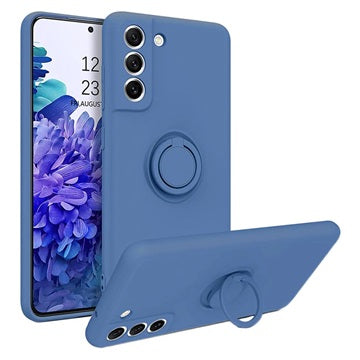 Samsung Galaxy S21 FE 5G Liquid Silikone Cover med Ring Holder - Blå