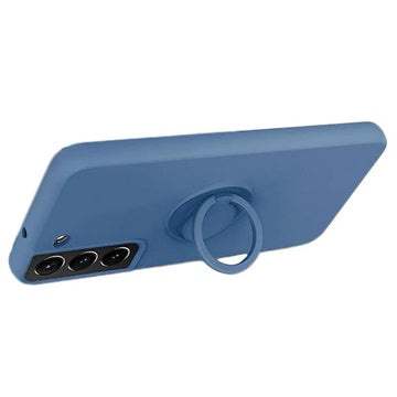 Samsung Galaxy S22 5G Liquid Silikone Cover med Ring Holder - Blå