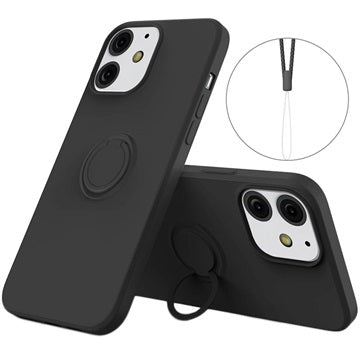 iPhone 13 Mini Liquid Silikone Cover med Ring Holder - Sort