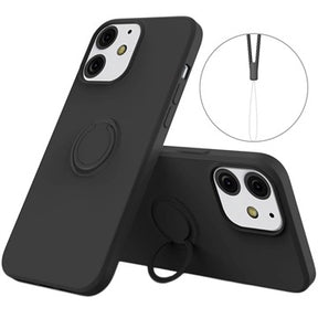 iPhone 13 Mini Liquid Silikone Cover med Ring Holder - Sort
