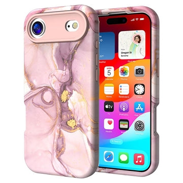 iPhone Air luksus marmor hybrid cover - Pink / Guld