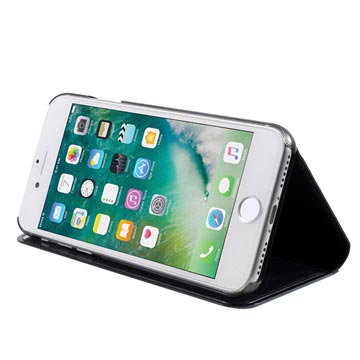 Luksus Mirror View iPhone 7/8/SE (2020)/SE (2022) Flip Cover - Sort