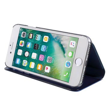 Luksus Mirror View iPhone 7/8/SE (2020)/SE (2022) Flip Cover - Blå