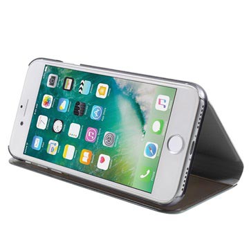 Luksus Series Mirror View iPhone 7 Plus / 8 Plus Flip Cover - Sølv