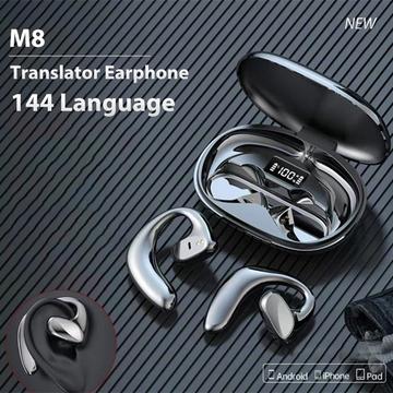 M8 144 Languages Translation Earphones Støjreducerende Smart Voice Translator TWS Bluetooth Headset - Hvid