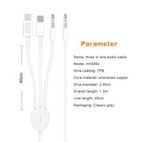 MH045S 3-i-1 AUX Bilkabel – USB-C, Lightning & 3.5mm Jack – Hvid