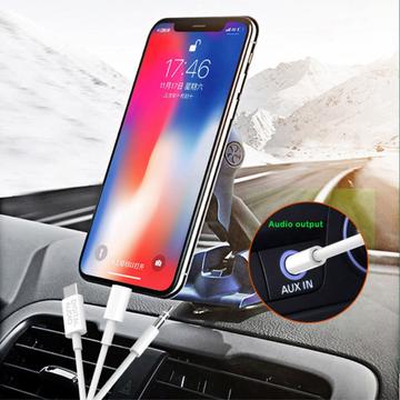MH045S 3-i-1 AUX Bilkabel – USB-C, Lightning & 3.5mm Jack – Hvid
