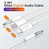 MH045S 3-i-1 AUX Bilkabel – USB-C, Lightning & 3.5mm Jack – Hvid