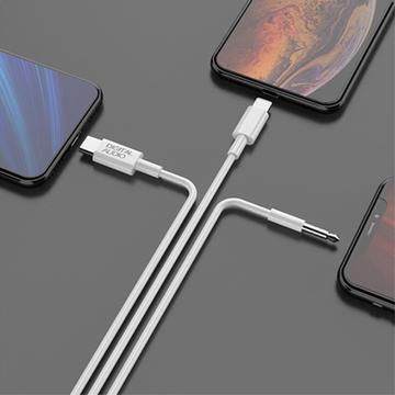 MH045S 3-i-1 AUX Bilkabel – USB-C, Lightning & 3.5mm Jack – Hvid
