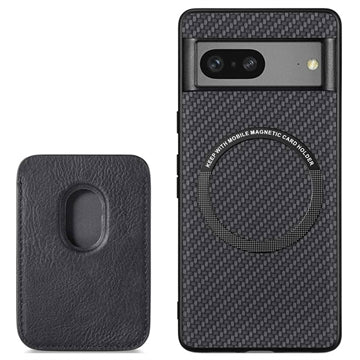 Google Pixel 7 Magnetisk Cover med Kortholder - Karbonfiber - Sort