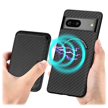 Google Pixel 7 Magnetisk Cover med Kortholder - Karbonfiber - Sort