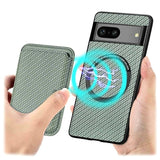 Google Pixel 7 Magnetisk Cover med Kortholder - Karbonfiber - Grøn