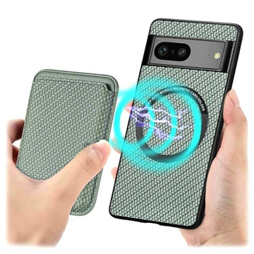 Google Pixel 7 Magnetisk Cover med Kortholder - Karbonfiber - Grøn