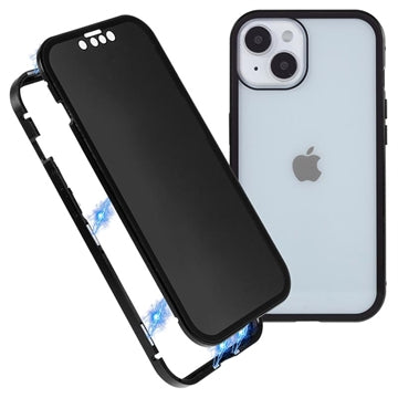iPhone 15 Magnetisk Cover med Privatlivssikret Hærdet Glas - Sort