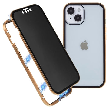 iPhone 15 Plus Magnetisk Cover med Privatlivssikret Hærdet Glas - Guld