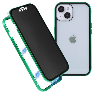 iPhone 15 Plus Magnetisk Cover med Privatlivssikret Hærdet Glas - Grøn