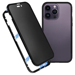 iPhone 15 Pro Magnetisk Cover med Privatlivssikret Hærdet Glas - Sort