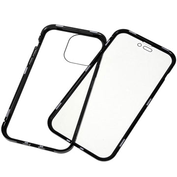 iPhone 15 Pro Magnetisk Cover med Privatlivssikret Hærdet Glas - Sort