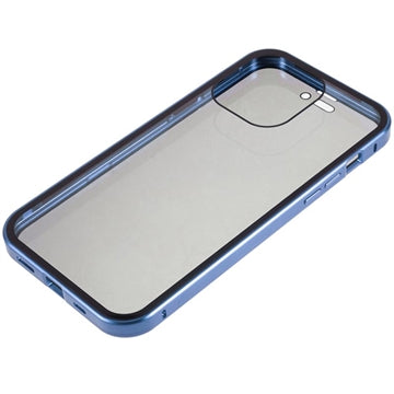 iPhone 15 Pro Magnetisk Cover med Privatlivssikret Hærdet Glas - Blå