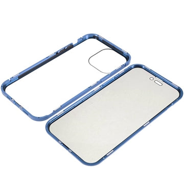iPhone 15 Pro Magnetisk Cover med Privatlivssikret Hærdet Glas - Blå