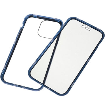 iPhone 15 Pro Magnetisk Cover med Privatlivssikret Hærdet Glas - Blå
