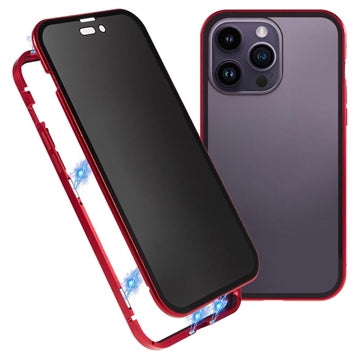 iPhone 15 Pro Max Magnetisk Cover med Privatlivssikret Hærdet Glas - Rød