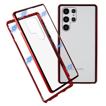 Samsung Galaxy S22 Ultra 5G Magnetisk Cover med Hærdet Glas - Rød