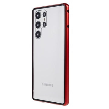 Samsung Galaxy S22 Ultra 5G Magnetisk Cover med Hærdet Glas - Rød