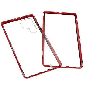 Samsung Galaxy S22 Ultra 5G Magnetisk Cover med Hærdet Glas - Rød