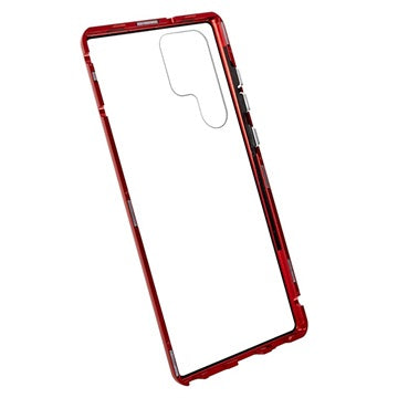 Samsung Galaxy S22 Ultra 5G Magnetisk Cover med Hærdet Glas - Rød