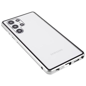 Samsung Galaxy S22 Ultra 5G Magnetisk Cover med Hærdet Glas - Sølv