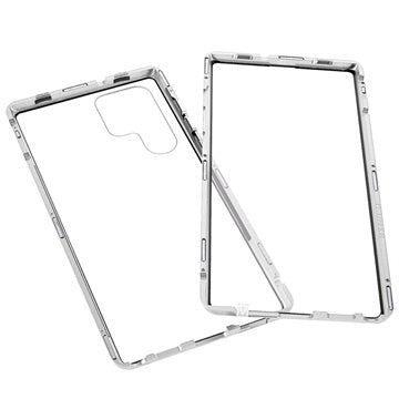 Samsung Galaxy S22 Ultra 5G Magnetisk Cover med Hærdet Glas - Sølv